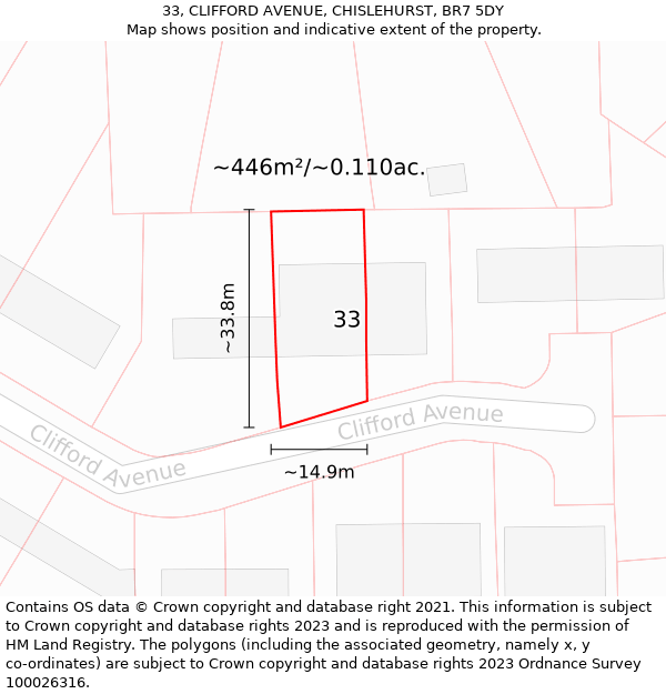 33, CLIFFORD AVENUE, CHISLEHURST, BR7 5DY: Plot and title map