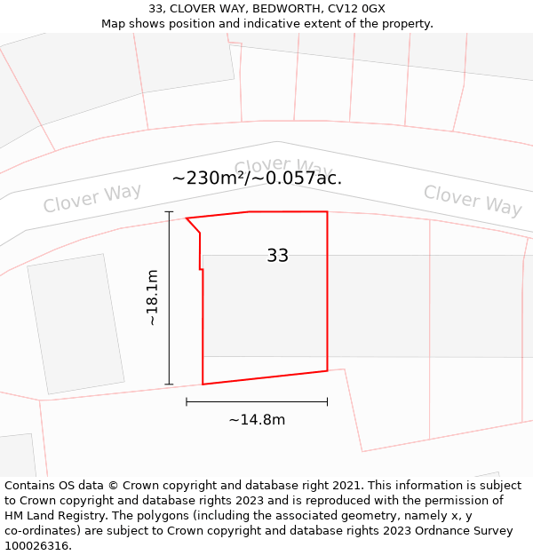 33, CLOVER WAY, BEDWORTH, CV12 0GX: Plot and title map