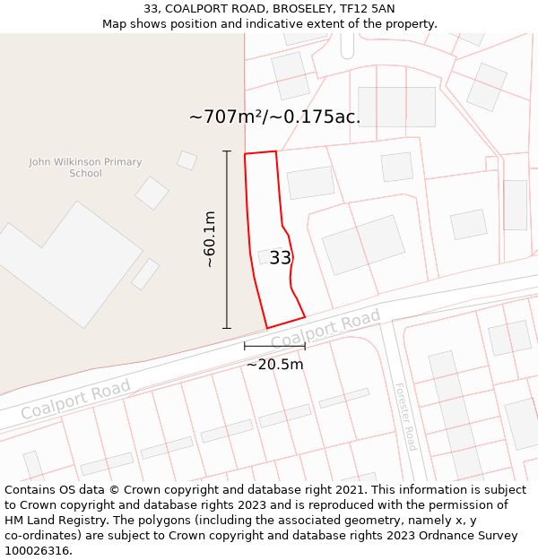 33, COALPORT ROAD, BROSELEY, TF12 5AN: Plot and title map
