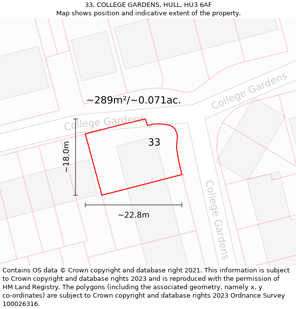 33, COLLEGE GARDENS, HULL, HU3 6AF: Plot and title map