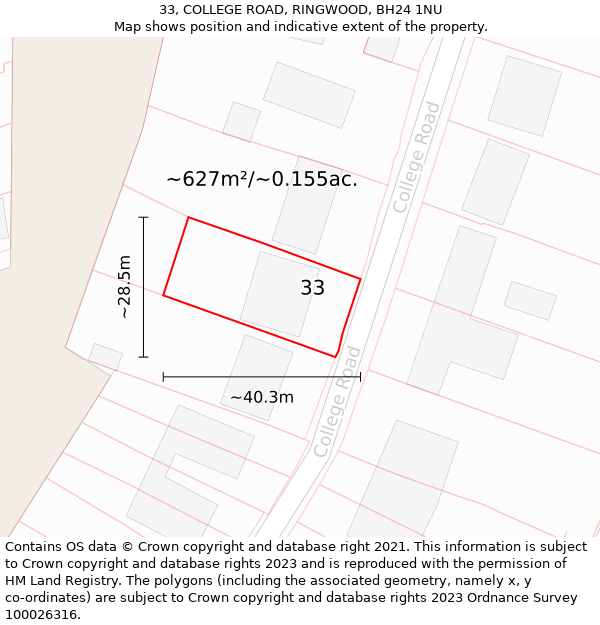 33, COLLEGE ROAD, RINGWOOD, BH24 1NU: Plot and title map