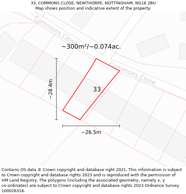 33, COMMONS CLOSE, NEWTHORPE, NOTTINGHAM, NG16 2BU: Plot and title map