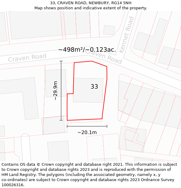 33, CRAVEN ROAD, NEWBURY, RG14 5NH: Plot and title map