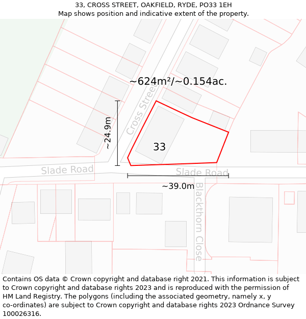 33, CROSS STREET, OAKFIELD, RYDE, PO33 1EH: Plot and title map