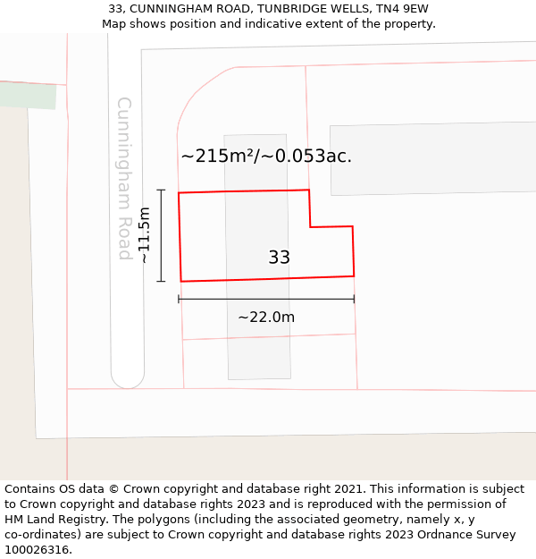 33, CUNNINGHAM ROAD, TUNBRIDGE WELLS, TN4 9EW: Plot and title map