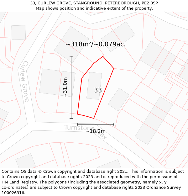 33, CURLEW GROVE, STANGROUND, PETERBOROUGH, PE2 8SP: Plot and title map