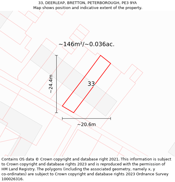 33, DEERLEAP, BRETTON, PETERBOROUGH, PE3 9YA: Plot and title map