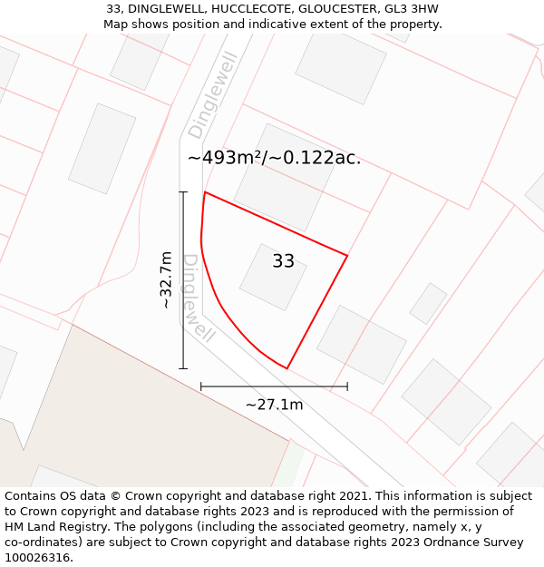 33, DINGLEWELL, HUCCLECOTE, GLOUCESTER, GL3 3HW: Plot and title map