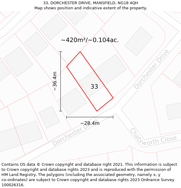 33, DORCHESTER DRIVE, MANSFIELD, NG18 4QH: Plot and title map