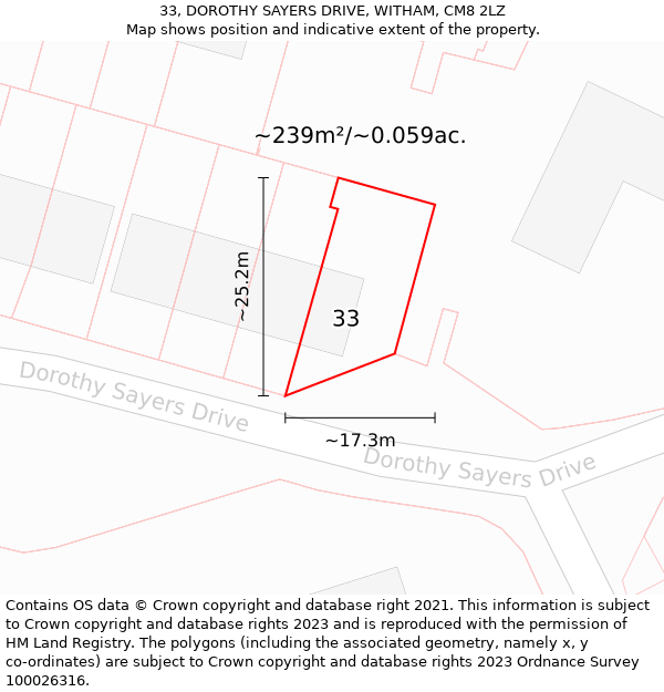 33, DOROTHY SAYERS DRIVE, WITHAM, CM8 2LZ: Plot and title map