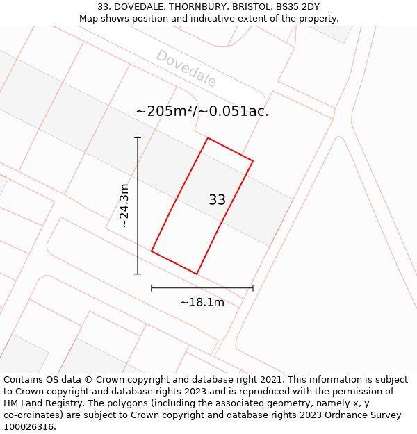 33, DOVEDALE, THORNBURY, BRISTOL, BS35 2DY: Plot and title map