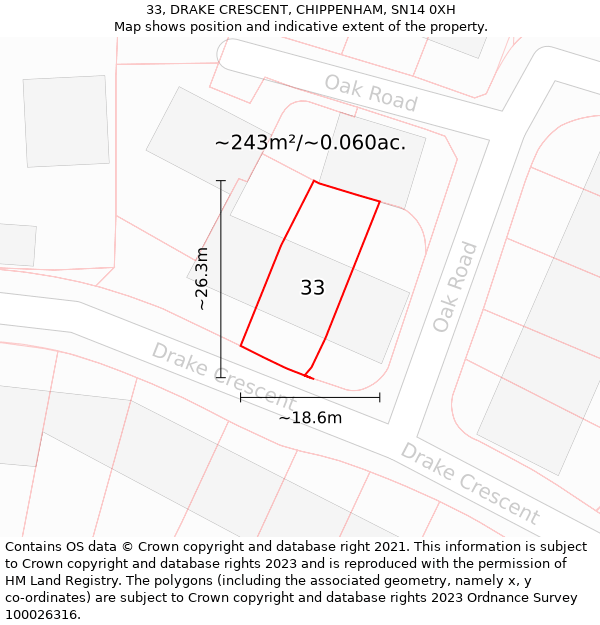 33, DRAKE CRESCENT, CHIPPENHAM, SN14 0XH: Plot and title map