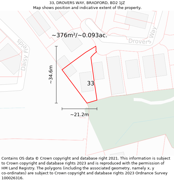 33, DROVERS WAY, BRADFORD, BD2 1JZ: Plot and title map