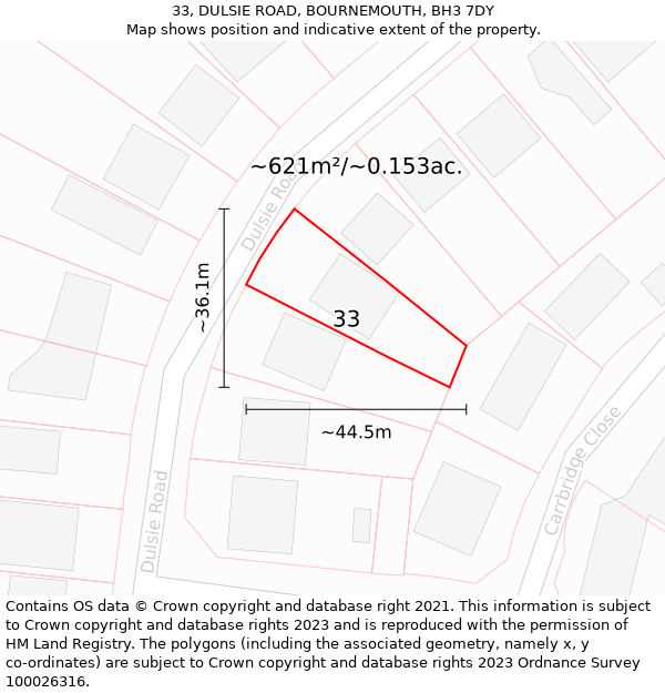 33, DULSIE ROAD, BOURNEMOUTH, BH3 7DY: Plot and title map