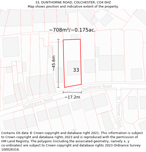 33, DUNTHORNE ROAD, COLCHESTER, CO4 0HZ: Plot and title map