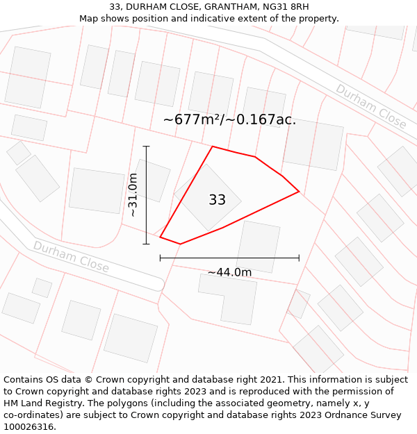 33, DURHAM CLOSE, GRANTHAM, NG31 8RH: Plot and title map