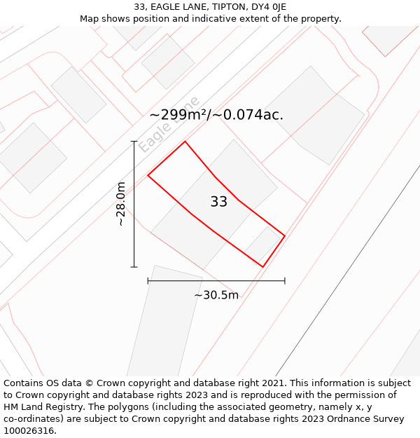 33, EAGLE LANE, TIPTON, DY4 0JE: Plot and title map