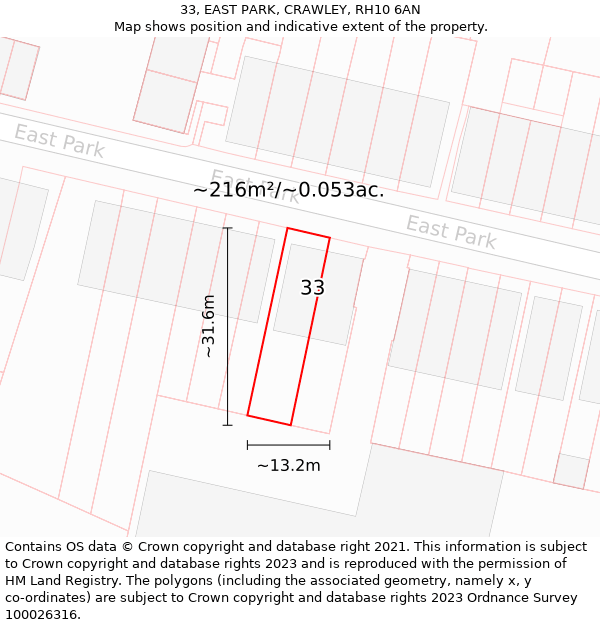 33, EAST PARK, CRAWLEY, RH10 6AN: Plot and title map