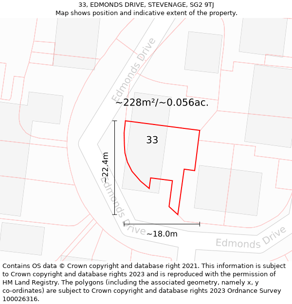 33, EDMONDS DRIVE, STEVENAGE, SG2 9TJ: Plot and title map