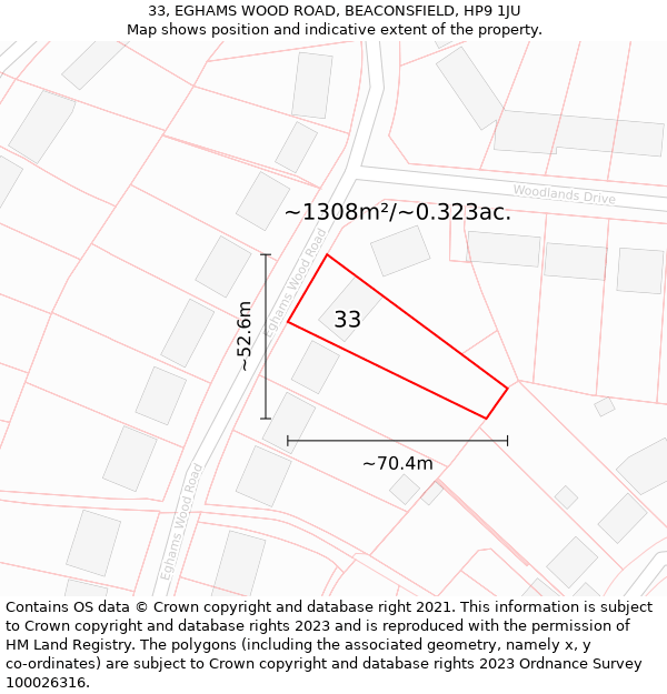 33, EGHAMS WOOD ROAD, BEACONSFIELD, HP9 1JU: Plot and title map