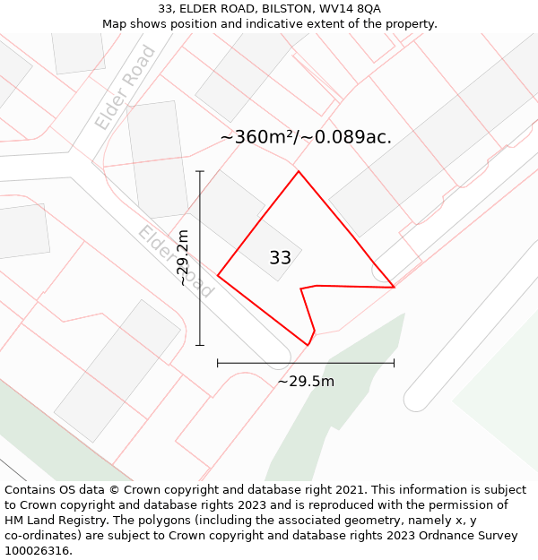 33, ELDER ROAD, BILSTON, WV14 8QA: Plot and title map