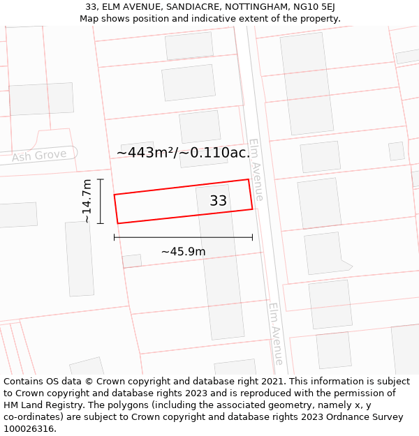 33, ELM AVENUE, SANDIACRE, NOTTINGHAM, NG10 5EJ: Plot and title map