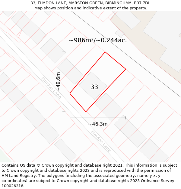 33, ELMDON LANE, MARSTON GREEN, BIRMINGHAM, B37 7DL: Plot and title map