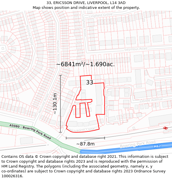 33, ERICSSON DRIVE, LIVERPOOL, L14 3AD: Plot and title map