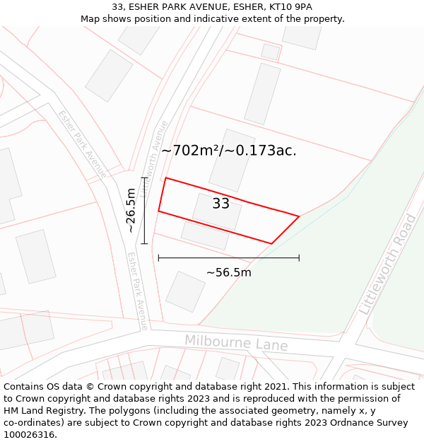 33, ESHER PARK AVENUE, ESHER, KT10 9PA: Plot and title map