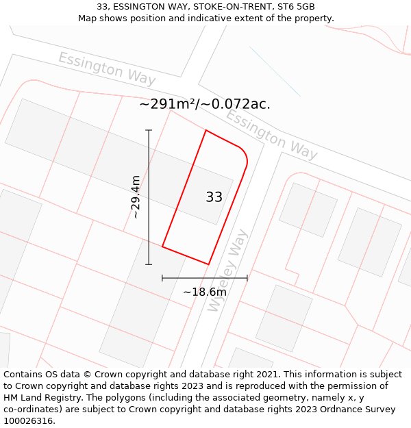 33, ESSINGTON WAY, STOKE-ON-TRENT, ST6 5GB: Plot and title map