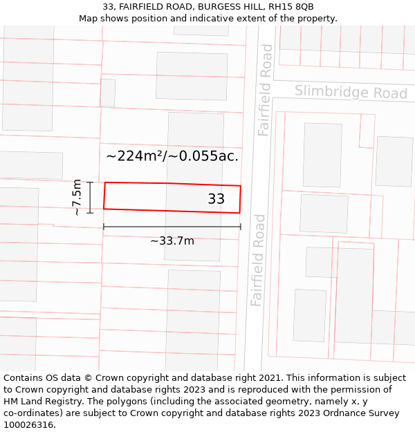 33, FAIRFIELD ROAD, BURGESS HILL, RH15 8QB: Plot and title map
