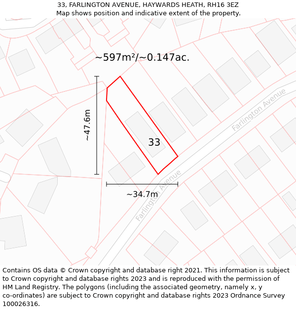 33, FARLINGTON AVENUE, HAYWARDS HEATH, RH16 3EZ: Plot and title map