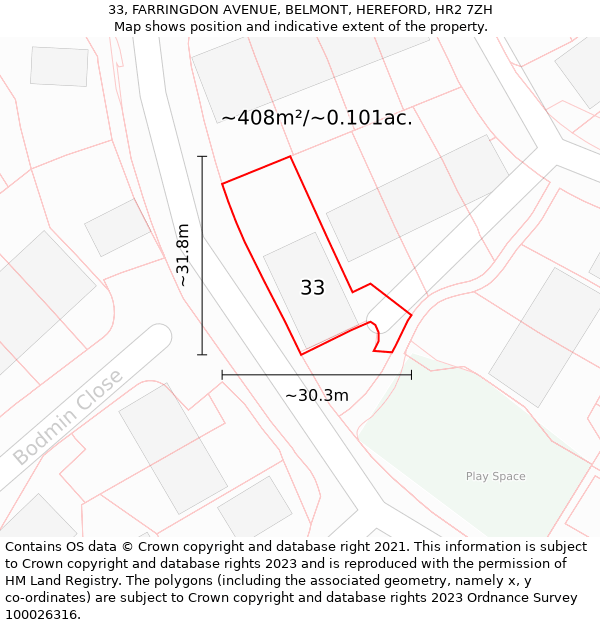 33, FARRINGDON AVENUE, BELMONT, HEREFORD, HR2 7ZH: Plot and title map