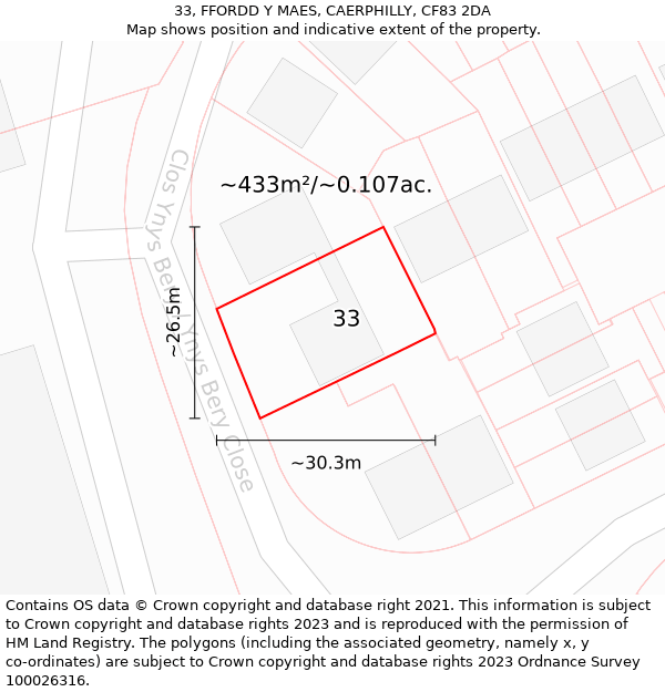 33, FFORDD Y MAES, CAERPHILLY, CF83 2DA: Plot and title map