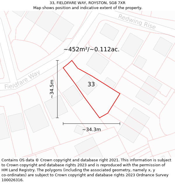 33, FIELDFARE WAY, ROYSTON, SG8 7XR: Plot and title map