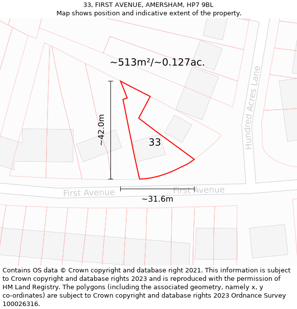 33, FIRST AVENUE, AMERSHAM, HP7 9BL: Plot and title map