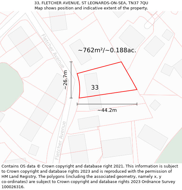 33, FLETCHER AVENUE, ST LEONARDS-ON-SEA, TN37 7QU: Plot and title map