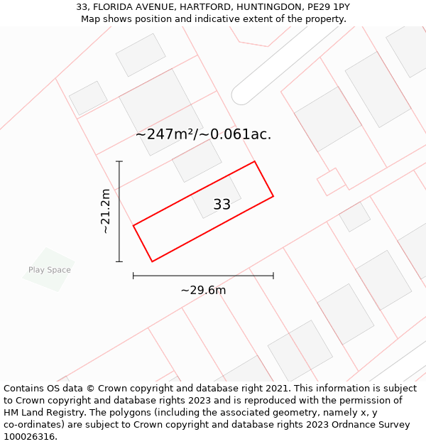 33, FLORIDA AVENUE, HARTFORD, HUNTINGDON, PE29 1PY: Plot and title map