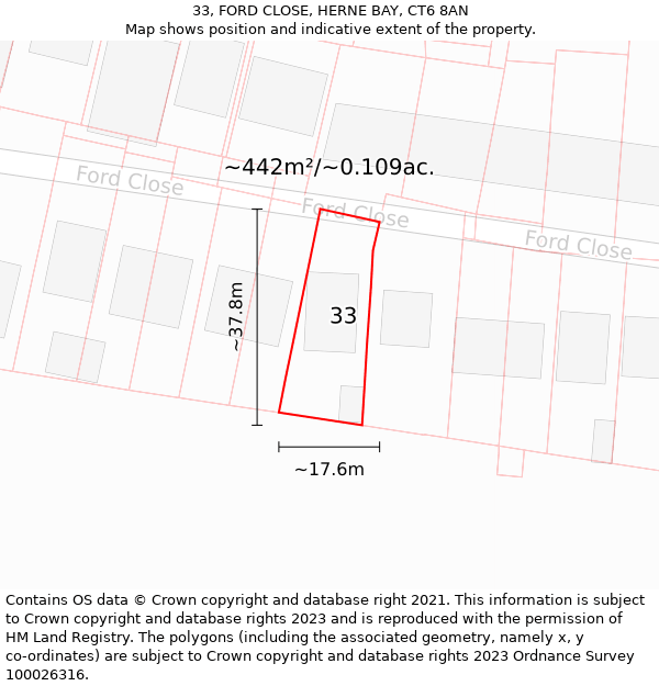 33, FORD CLOSE, HERNE BAY, CT6 8AN: Plot and title map