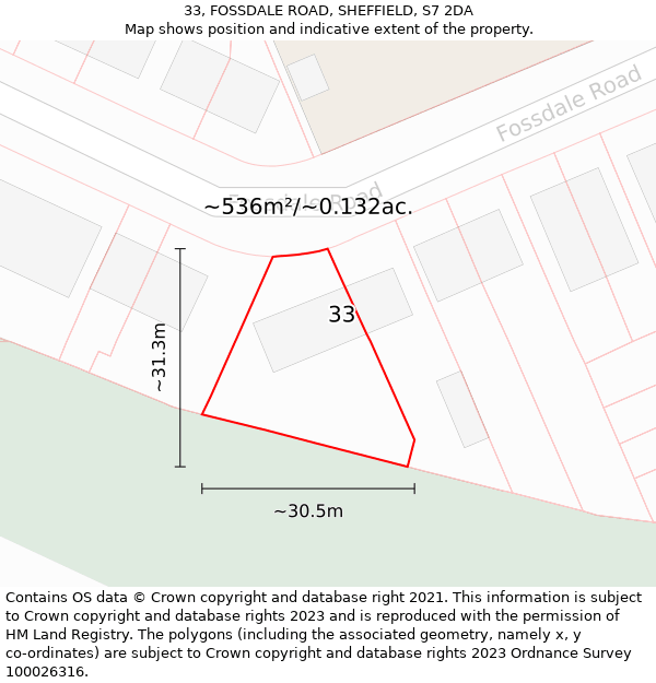 33, FOSSDALE ROAD, SHEFFIELD, S7 2DA: Plot and title map