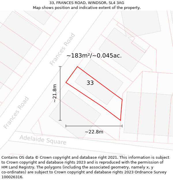 33, FRANCES ROAD, WINDSOR, SL4 3AG: Plot and title map