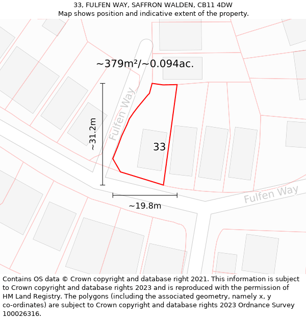 33, FULFEN WAY, SAFFRON WALDEN, CB11 4DW: Plot and title map