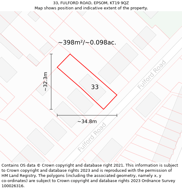 33, FULFORD ROAD, EPSOM, KT19 9QZ: Plot and title map