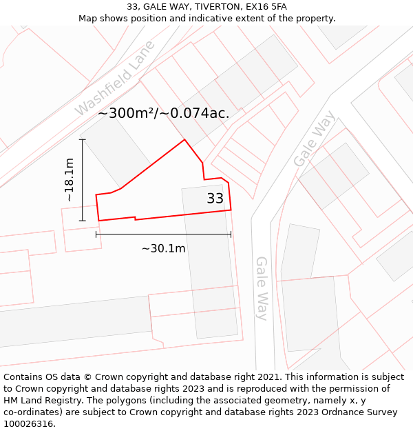 33, GALE WAY, TIVERTON, EX16 5FA: Plot and title map