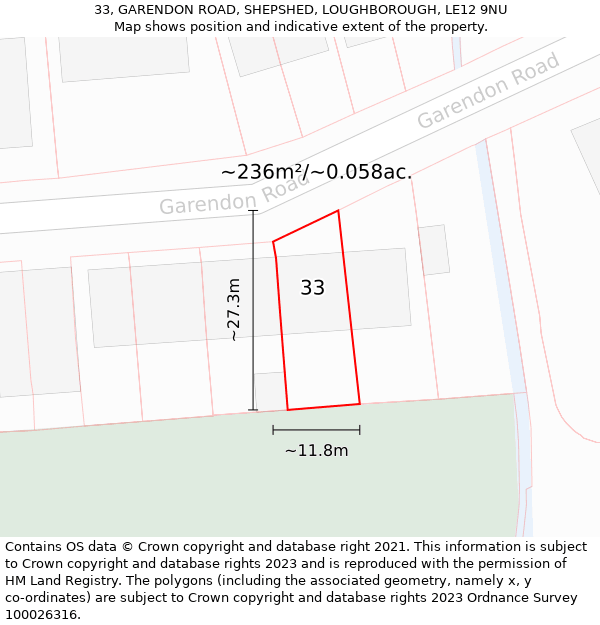 33, GARENDON ROAD, SHEPSHED, LOUGHBOROUGH, LE12 9NU: Plot and title map
