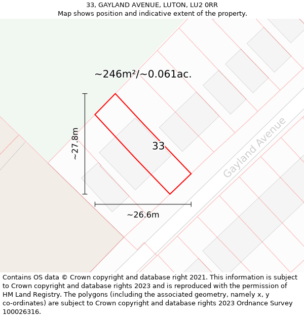 33, GAYLAND AVENUE, LUTON, LU2 0RR: Plot and title map
