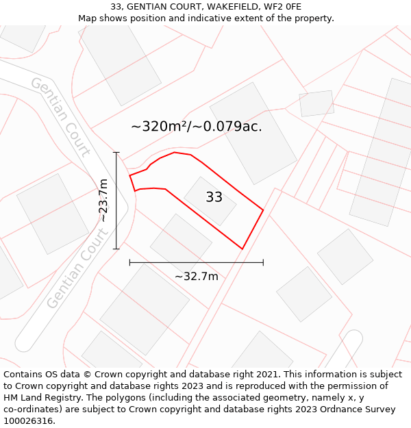 33, GENTIAN COURT, WAKEFIELD, WF2 0FE: Plot and title map