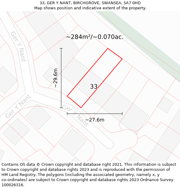 33, GER Y NANT, BIRCHGROVE, SWANSEA, SA7 0HD: Plot and title map