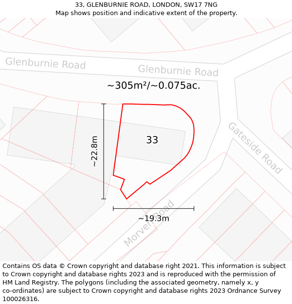 33, GLENBURNIE ROAD, LONDON, SW17 7NG: Plot and title map