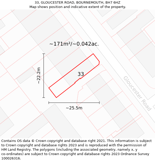 33, GLOUCESTER ROAD, BOURNEMOUTH, BH7 6HZ: Plot and title map